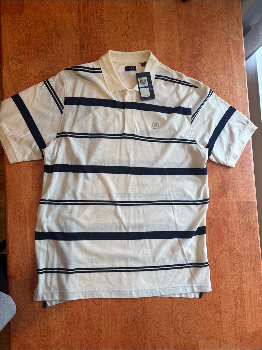 NWT Izod Cream and Navy Striped Polo Shirt Mens XL